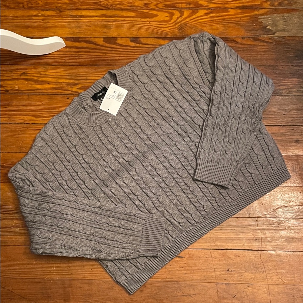 Gray Crop Cable Knit Sweater